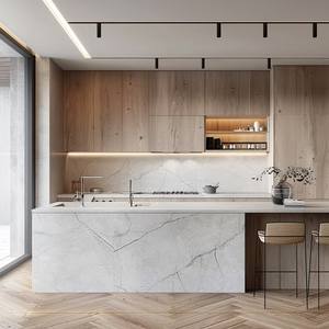 定制豪华别墅U形橱柜高光3D纹理层压板水槽中密度纤维板内置制冷直达 - Product Image 5