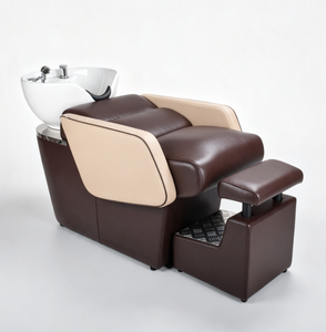 Fauteuil de lavage moderne pour salon, lit de lavage rembourré avec bassin en céramique, repose-pieds amovible, mobilier de salon de coiffure - Product Image 1