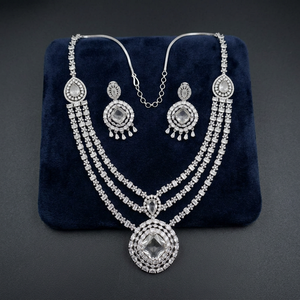 High Quality <b>Silver</b> Plated Brass Women's Wedding Bridal Set <b>Choker</b> Necklace Drop Earrings Tikka Ethnic Zircon Trendy Latest - Product Image 3