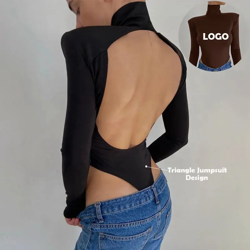 Custom Sexy Yoga Hollow Out Backless Bodysuits for Women Casual Long Sleeve Solid Slim Women Bodysuit Jumpsuits