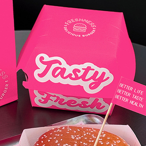 Nieuwe custom logo food burgerbox, wegwerp roze frietbox, hot sale fastfood restaurant takeaway verpakkingsbox - Product Image 2