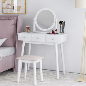 Juego de tocador con espejo y taburete, tocador blanco con cajones para dormitorio o área de vestidor - Product Image 1