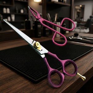 Ciseaux à cheveux professionnels ASAP en acier au carbone écologique à lame droite pour droitiers, manche moyen, avec pince assortie, violet - Product Image 3