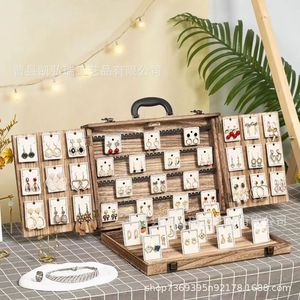 Foldable, portable, solid wood jewelry <b>box</b> for desktop use; multi-layer solid wood <b>earring</b> storage rack. - Product Image 4
