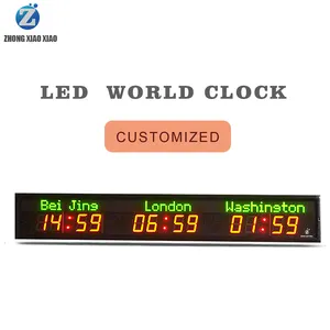 Zhong xiao relógio de parede multifuncional, temporizador com três fusos horários led mundo, fuso horário digital