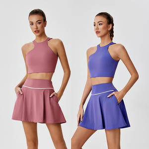 2025 Set pakaian olahraga wanita atasan rok mulus pakaian Golf Bra tanpa lengan musim panas 2 potong pakaian Set rok rok olahraga - Product Image 2