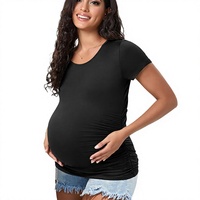 92% Poliester + 8% Spandex Kaos Hamil Musim Panas Kerah O Slim Fit Lengan Pendek Warna Solid Bahan Bernapas Grosir