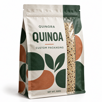 Sacs d'emballage personnalisés pour quinoa avec fenêtre latérale et fermeture éclair, pochettes imprimées à fond plat pour 500g de céréales, emballages alimentaires à marque privée