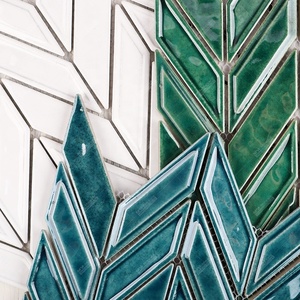 Tuiles de mosaïque en céramique brillantes émaillées vertes, bleues et blanches en <span class=keywords><strong>chevron</strong></span> pour crédence murale, accent, cuisine, salle de bain, douche, fabriquées à Foshan - Product Image 4