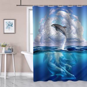 Delfín 3D <span class=keywords><strong>acuarela</strong></span> animales marinos Cortina de ducha Océano Azul Linda vida marina moderna poliéster baño decoración cortinas ganchos para - Product Image 1