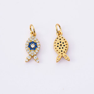 Dije de Pez con Micro Pavé Chapado en Oro de 18k, con Circonitas Azules y Blancas, Colgante de Animal Marino para Fabricación de Joyería DIY, Accesorios de Vida Marina - Product Image 1