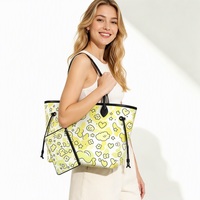 Sac fourre-tout élégant en nylon à imprimé dessin animé pour femme, grand sac de voyage quotidien avec petite pochette amovible, logo personnalisé disponible