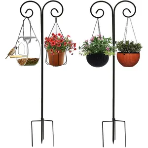 Double Shepherds Hook Bird Feeder Pole mit 5 Zinken Base Heavy Duty Garden Doppelarm-Hirten haken