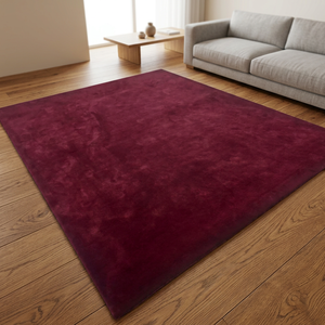 Alfombra Moderna Rectangular Color Granate Sólido, Abstracta, de Lana y Acrílico, Gruesa, Antideslizante, de Látex Ecológico, para Sala de Estar - Product Image 1