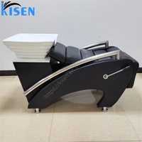 KISEN Prix abordable Fauteuil de lavage noir pour salon de coiffure avec bac à shampoing et chaise, à vendre