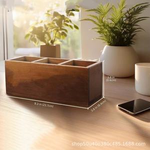 Wooden Desktop Organizer With Compartments Solid Wood Office Pen Holder Storage <b>Box</b> For <b>Makeup</b> Brushes And Stationery - Product Image 5