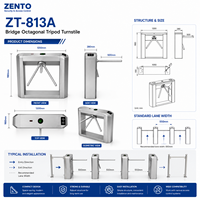 Torniquete Trípode Octagonal Zento ZT-813A de Acero Inoxidable 304, 30/Min Bidireccional, Puerta de Control de Acceso con Certificación CE IP54