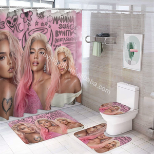 Juego de Cortina de Ducha y Alfombra de Baño Lavable de Lujo con Estampado Personalizado al por Mayor de Karol g Bichota Season, 4 Piezas - Product Image 3