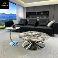 Ensemble de table basse moderne de luxe en marbre, table à thé ronde en verre avec base en métal, table d'appoint pour salon, décoration de la maison, meubles