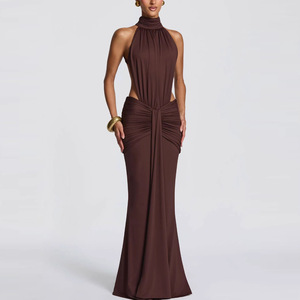 Robe de <span class=keywords><strong>soirée</strong></span> <span class=keywords><strong>longue</strong></span> élégante et flatteuse, rouge, sans manches, avec design à empiècements, douce, taille haute plissée, grande taille - Product Image 4