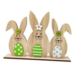 Easter Bunny Ornament Nordic Style Wooden Decor Handmade Cartoon Family Tree With Flowers Indoor Easter Decoration - Product Image 4