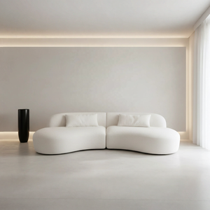 Canapé d'angle moderne incurvé trois places en tissu bouclé premium, rembourré en mousse haute densité, capitonné, emballé sous vide pour salon - Product Image 3