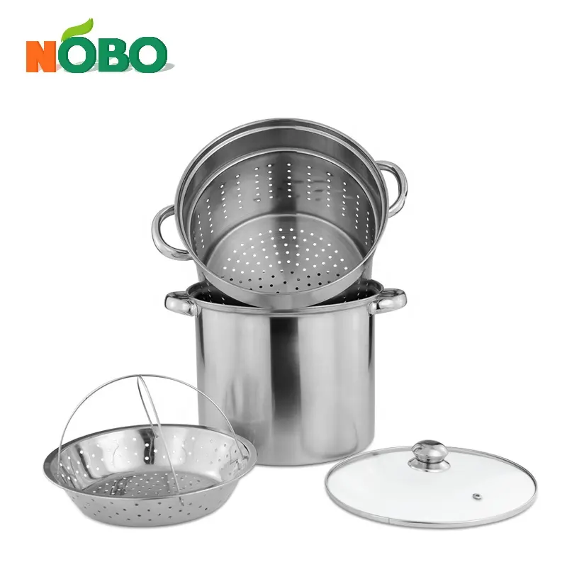 NOBO üreticisi Multipots 4 parça buhar kazan paslanmaz çelik makarna pişirme Pot süzgeç ile eklemek