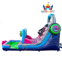 Toboggan gonflable double piste de 16 pieds avec piscine, jeux et décorations pour location de fête en extérieur, divertissement aquatique