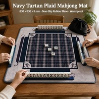 Tapis de Mahjong à carreaux écossais bleu marine 830x830x3mm, base en caoutchouc acrylique imperméable, antidérapant, écologique, durable, pour 4 joueurs
