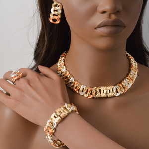 Wholesale bulk fashion <b>chains</b> <b>necklaces</b> 18k gold plated <b>necklace</b> bracelet fashion earrings ring for woman fine <b>necklace</b> set - Product Image 2