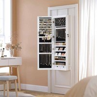 Armoire à bijoux miroir, miroir à bijoux mural verrouillable de 47.2 pouces de haut, 2 tiroirs