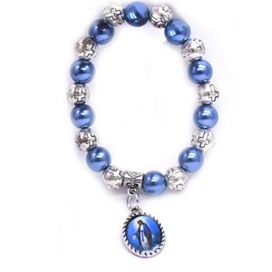 Religious Jewelry Virgin Pendant Rosary <b>Bracelets</b> Elastic Plastic Pearl <b>Beads</b> Strand <b>Bracelet</b> Sapphirine Blue Pearl <b>Bracelet</b> - Product Image 5