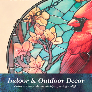 Attrape-soleil Art Déco personnalisé en vitrail, motif cardinaux, avec chaîne métallique, oiseau rouge, décoration suspendue pour fenêtre, 20 cm - Product Image 4