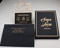 Ensemble d'invitations de mariage en acrylique découpées au laser personnalisées avec nom, dorure à chaud, avec boîte et enveloppe pour mariage, fiançailles, banquet