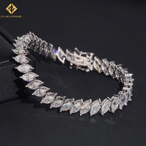 Bracelet tennis classique en moissanite taille marquise de haute qualité, en argent 925 plaqué rhodium, serti griffes, bijoux de luxe pour femme - Product Image 2