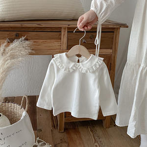 Kemeja dasar katun anak perempuan balita, atasan bayi lengan panjang, kerah boneka, pakaian anak-anak baru musim gugur 2025 - Product Image 1