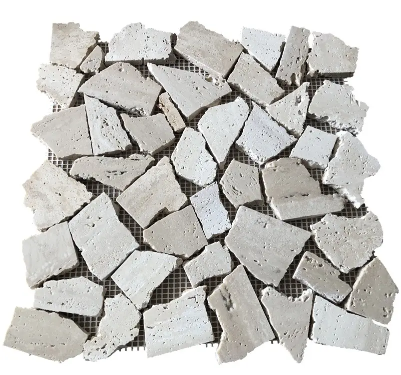 Irregular Shaped Beige Travertine Stone Random Marble Mosaic Tiles For Wall,Floor