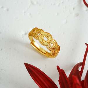 Bague de doigt en argent plaqué laiton de haute qualité, or, cinq empereurs, style rétro vieilli, idéale pour la collection ou comme cadeau - Product Image 4