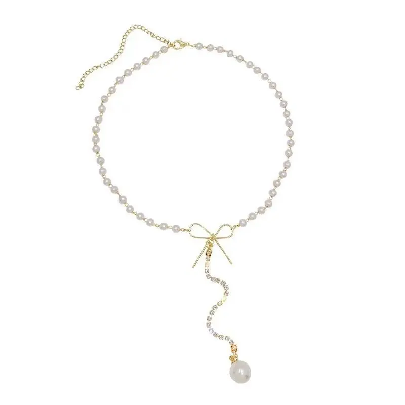 Gioielli alla moda 18 K placcato oro in acciaio inox fiocco collana girocollo perle barocche perle nappe collana da donna