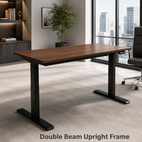 Cadre de bureau convertible automatique ergonomique à hauteur réglable en 2 étapes, avec moteur simple externe en fer et plateau supérieur en bois pour