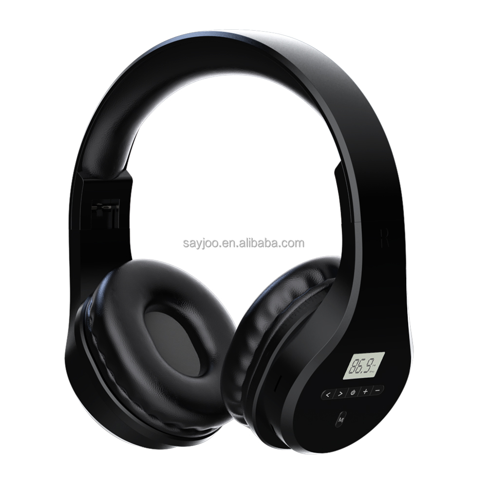 Comfortable wearing ear protection ear muffs FM radio headphone with digital display wireless hearing headset