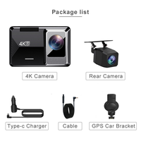 Caméra embarquée double objectif 4K avec enregistreur vidéo, Wi-Fi intégré, GPS intégré, écran IPS 2 pouces, grand angle 170 degrés, vision nocturne WDR, étanche, application