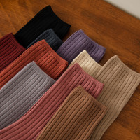 Automne et blanc couleur unie chaussettes à rayures larges rétro Ins à la mode Style japonais chaussettes en coton tube moyen et long chaussettes en pile