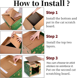 2 maisons pour chats en carton, maison de jeu pour chats avec 2 tapis à gratter, cachette en carton ondulé pour chatons, boîte de condo pour chats mignons - Product Image 6