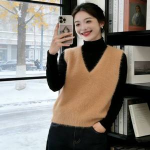 Pull sans manches en <span class=keywords><strong>mohair</strong></span> à col en V pour femmes, nouvelle collection printemps - Product Image 3