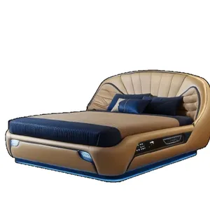 Lit double français Dream Space en cuir véritable avec cadre en bois, mobilier de maison, solution de sommeil idéale pour les enfants, chambre élégante - Product Image 1