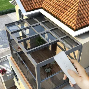 Indoor Patio Electric Automatic Transparent Bulletproof GLass Window Top Covers Interior Balcony Glass Roof Cover Skylight