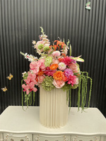 Bouquet de fleurs artificielles de luxe orange et rose pour mariage, en soie, avec hortensias verts et orchidées roses, centre de table pour décoration de fête