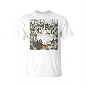 Camiseta de manga corta con cuello redondo y estampado de serigrafía con diseño de pato sobreestimulado y humor floral retro, unisex para adultos, color blanco. - Product Image 2