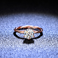 Bague en argent sterling S925 plaqué or rose, six griffes, moissanite, diamant rond, croix, vigne, alliance, cadeaux de la Saint-Valentin